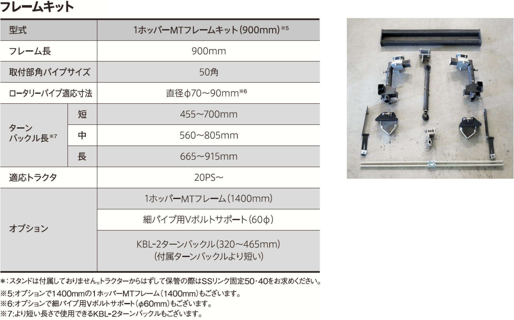 フレームキット主要諸元